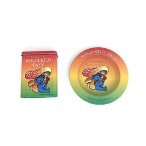 Retro Style Flip Top Metal Tin Cigarette Box Case and Matching Ashtray Dish, New